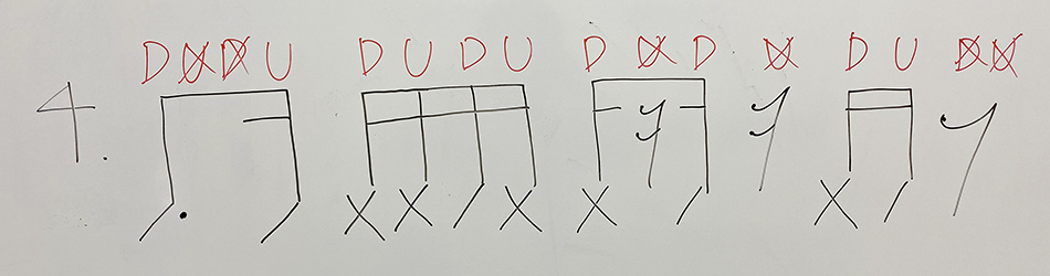 【ギターカッティング練習法：ステップ3】符点や休符を含んだフレーズ練習